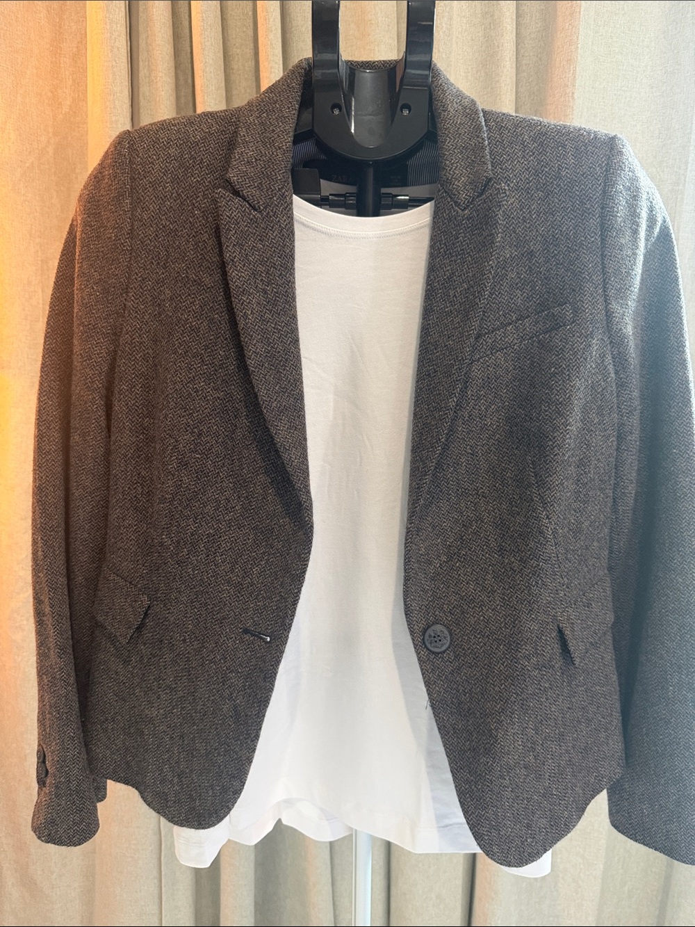 Zara Brown Herringbone Tailored Blazer